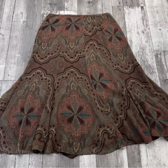 Lauren by Ralph Lauren Silk Paisley Skirt 12 Hippie Boho Chic - Picture 7 of 8